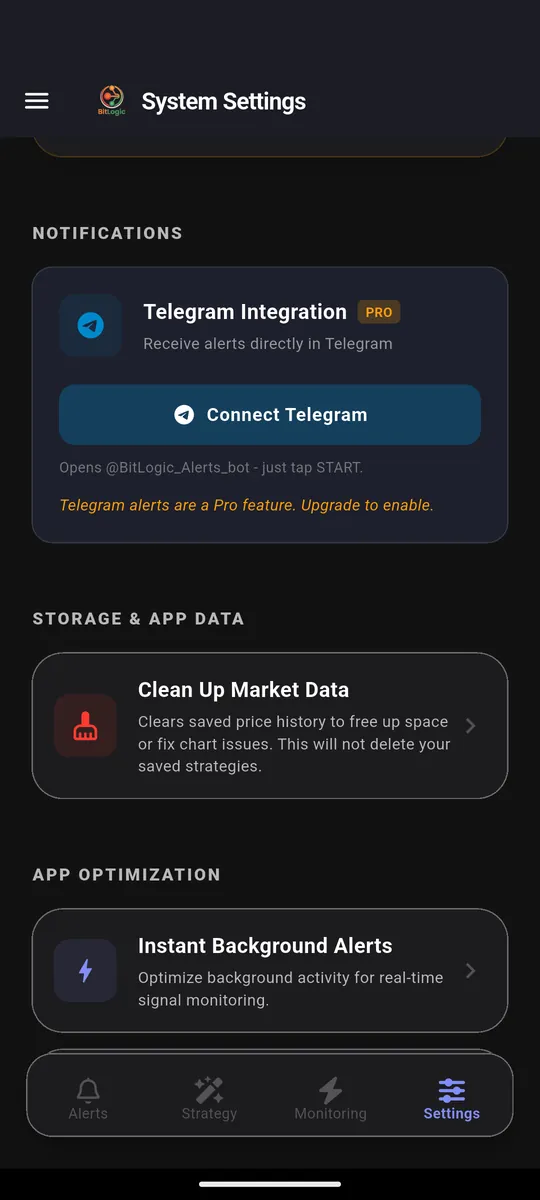 BitLogic Telegram integration for instant trading alerts